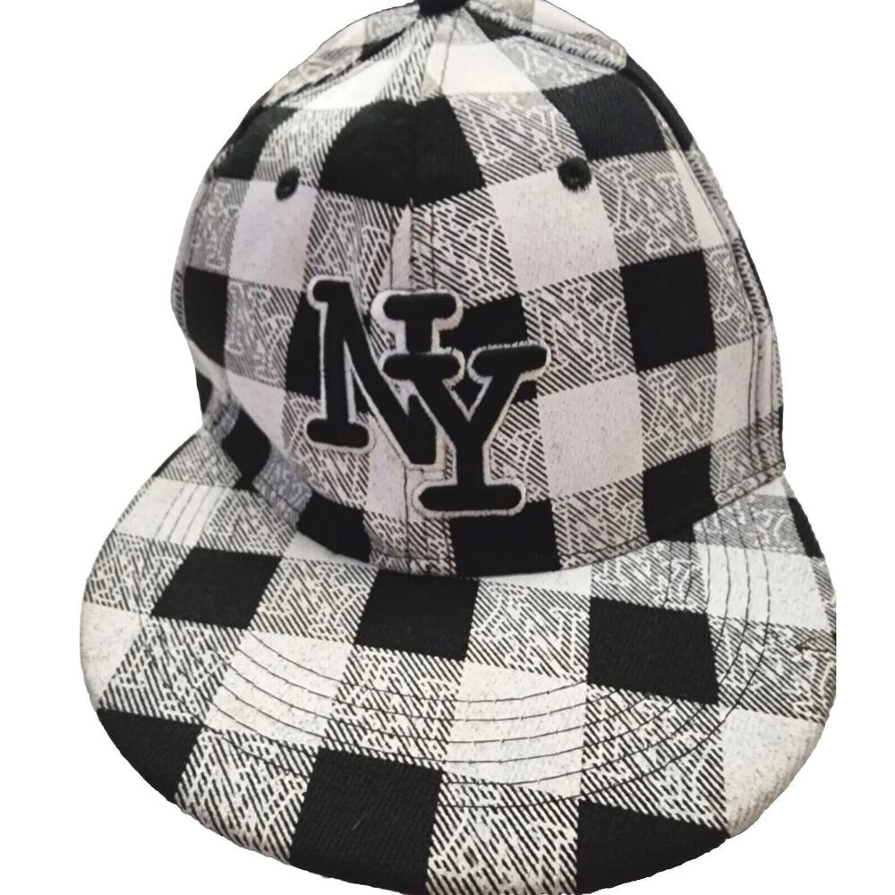 New York NY Fitted Baseball Cap Hat Medium Black White USA Original 56 cm